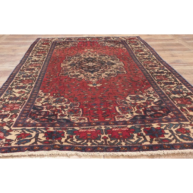 Red Mid 20th Century Vintage Persian Mahal Rug - 05'01 x 09'11 For Sale - Image 8 of 9