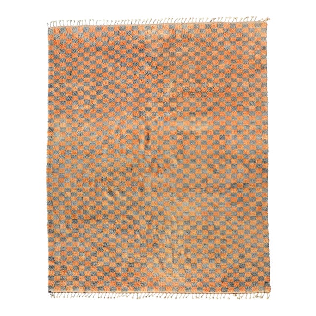 Slate & Turmeric Checkered Hand-Knotted Moroccan Wool Rug - 8x10 For Sale