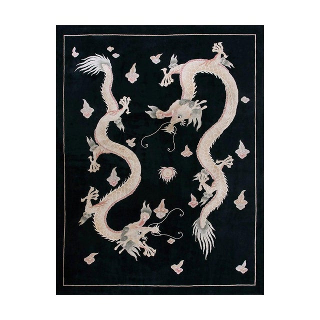1980s Black Dragon Vintage Chinese Peking Rug 9'x 12' Handknotted Wool Carpet For Sale - Image 15 of 18