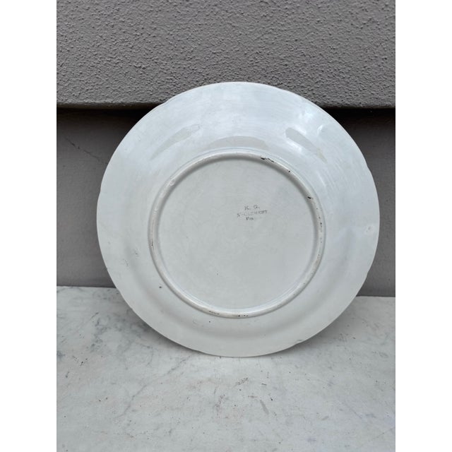 1900 - 1909 Majolica Asparagus Plate With Mums Keller & Guerin Saint Clement For Sale - Image 5 of 5