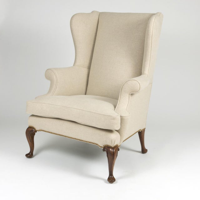 Queen Anne Late 19th Century Mahogany Frame Upholstered Wing Chair For Sale - Image 3 of 13