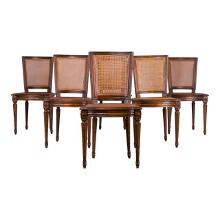 French Louis XVI Directoire Style Maple Cane Dining Chairs - Set of 6 - Labeled For Sale