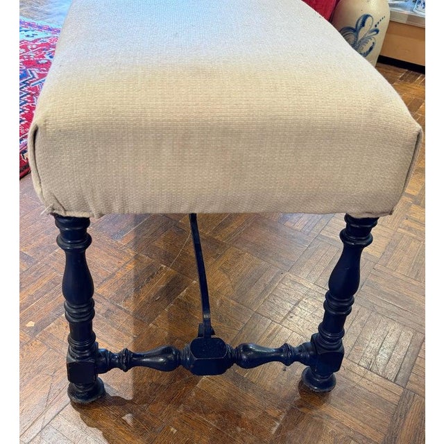 Early 20Thc Blue Painted Base & Linen Covered Seat For Sale - Image 4 of 11
