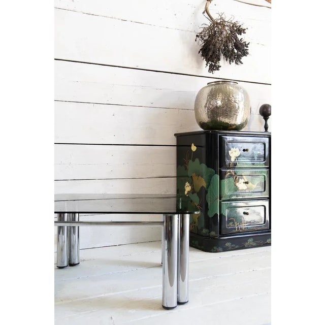 Metal Smoked Glass and Steel Coffee Table, 1970s For Sale - Image 7 of 11