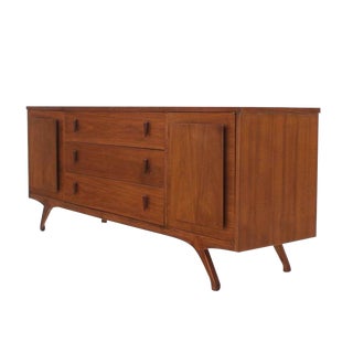 Mid Century Modern Sculptural Leg Walnut Dresser Credenza For Sale