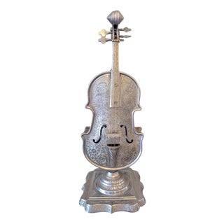 Antique Silverplate Violin With Music Box and Secret Drawer For Sale