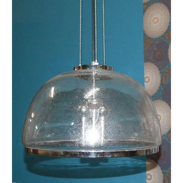 Silver Vintage Chrome and Glass Dome Ceiling Lamp from Hustadt Leuchten, 1970s For Sale - Image 8 of 12
