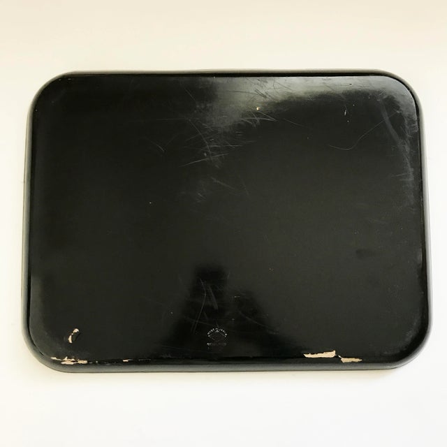 This is a rectangular black lacquer tray. It features two birds and bamboo leaves.