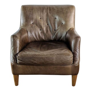 West Elm Brown Leather Armchair For Sale