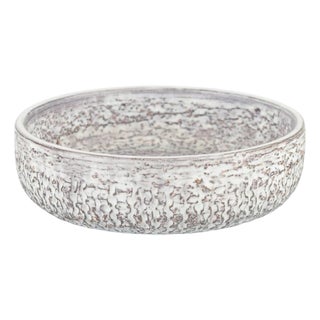 Low Circular White-Grey Glazed Stoneware Bowl by Mari Simmulson for Upsala Ekeby, 1960s For Sale