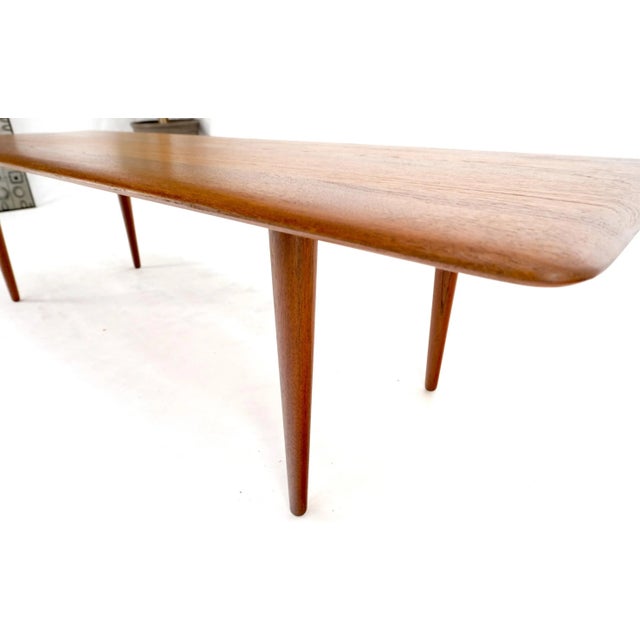 Danish Mid-Century Modern Solid Teak Rectangle Coffee Table Tapered Dowel Legs For Sale - Image 12 of 13