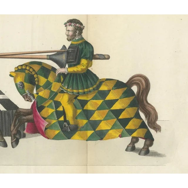 Jousting Gentlemen in Vibrant Attire, 1842, Lithograph For Sale - Image 4 of 7