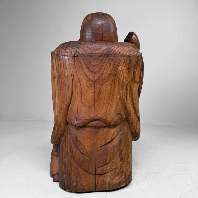 Japanese Wooden Temple Statue of Hotei with Child, 1920s For Sale - Image 10 of 14