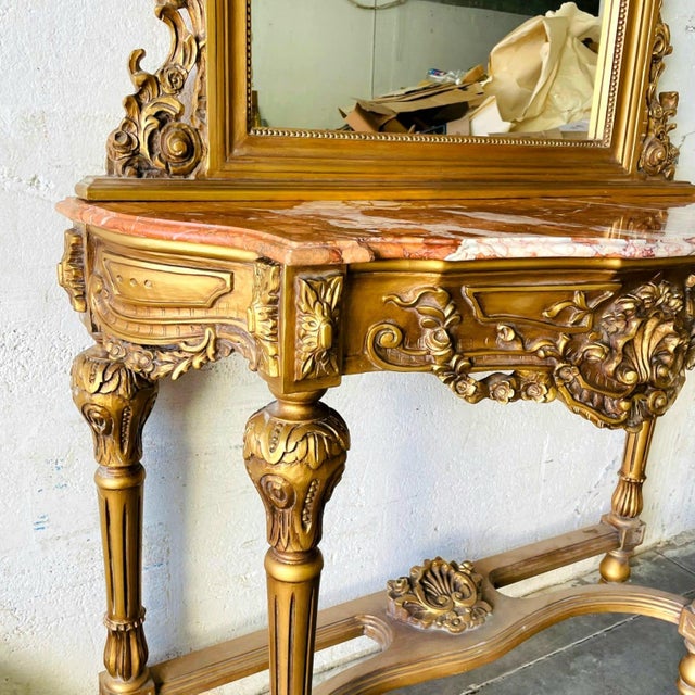 1990s Grand Gold Vanity Set With Mirror & Console Table – French Luxury Statement For Sale - Image 5 of 8