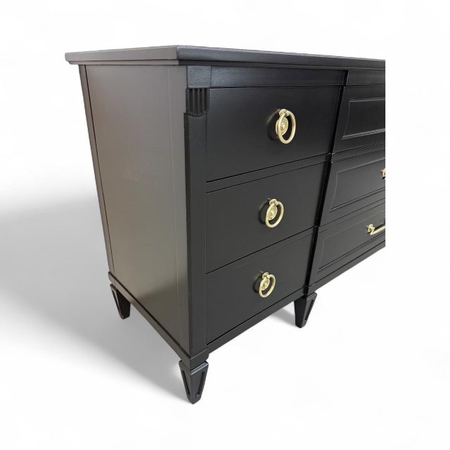 Vintage Henredon Italian Style Black 9-Drawer Dresser For Sale - Image 4 of 11