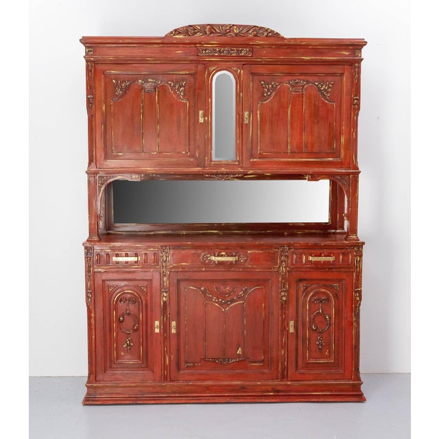 Two-body French cabinet buffet, circa 1830 Neoclassical style, solid walnut and brass. The patina was made recently with...