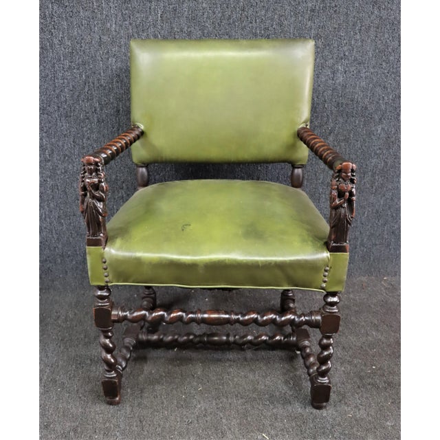 Brown Continental Figural Carved Open Armchair For Sale - Image 8 of 8