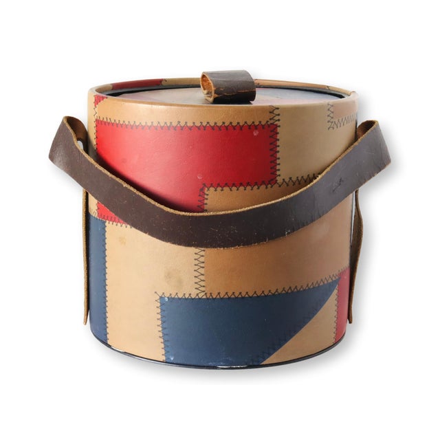 Plastic Midcentury Patchwork Leather Ice Bucket For Sale - Image 7 of 8
