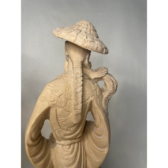 Plastic Pair of Asian Chinoiserie Cream Tabletop Figurines For Sale - Image 7 of 11