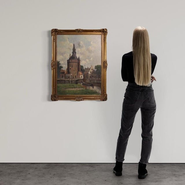 Dutch painting from the mid-20th century. Oil on canvas, first canvas, painting depicting a view of the city of Hoorn,...