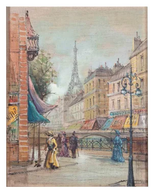 Roberto Regalier, Paris et la Belle Epoque, Pastel Drawing, 20th Century