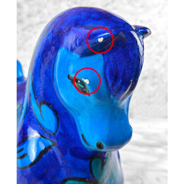 Ceramic Mid-Century Italian Bellini Pottery Floral Blue Horse Sculpture - 15" For Sale - Image 7 of 11