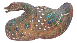 Large Mirror Mosaic Lucky Duck in Wood, 1970s