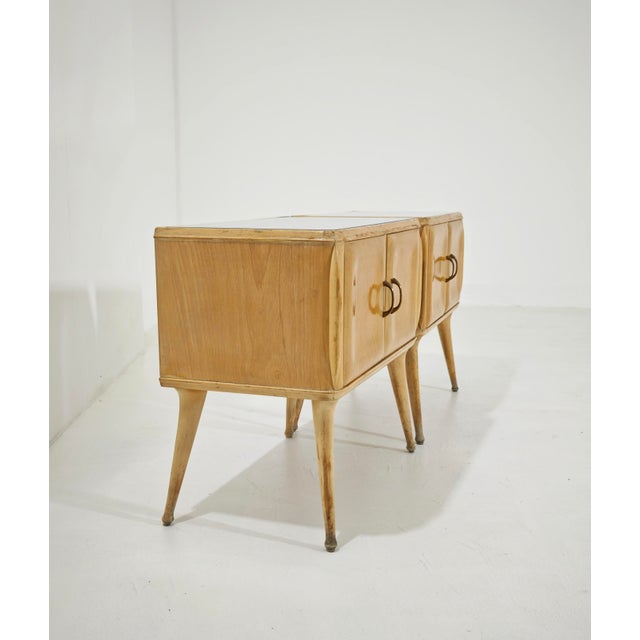 Metal Mid-Century Modern Curved Light Wood Bedside Tables, Italy, 1950s, Set of 2 For Sale - Image 7 of 18