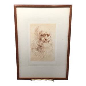 Antique Framed Leonardo Da Vinci - Early 20th Century Graphite Drawing Self Portrait