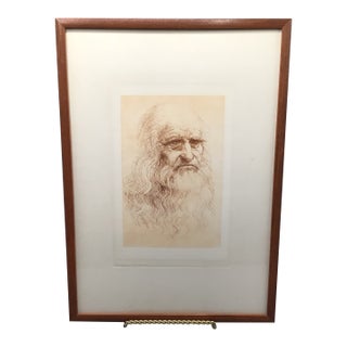 Leonardo Da Vinci Antique Framed - Early 20th Century Graphite Drawing Self Portrait For Sale