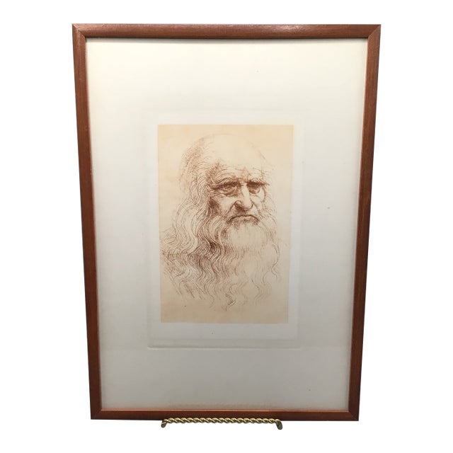 Leonardo Da Vinci Antique Framed - Early 20th Century Graphite Drawing Self Portrait For Sale
