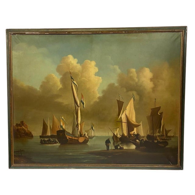 Gold Dutch Maritime Oil Painting Seascape Boat, 1800s, Oil Painting For Sale - Image 8 of 8