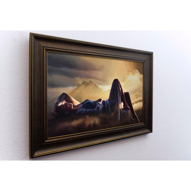Contemporary Light After Dark by Austin Howlett | Oil on Artefex panel Woman reclining in a landscape with mountains. For Sale - Image 3 of 5