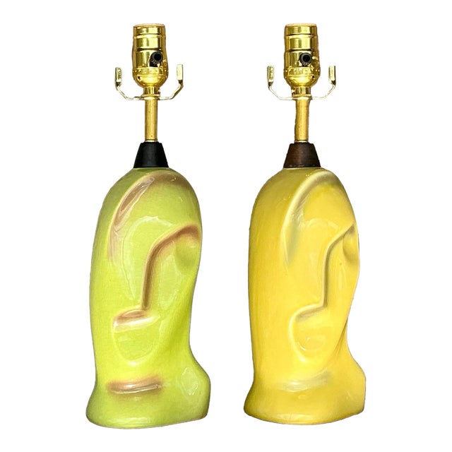Vintage Mid 20th Century Heifetz Glazed Ceramic Lamps - a Pair For Sale