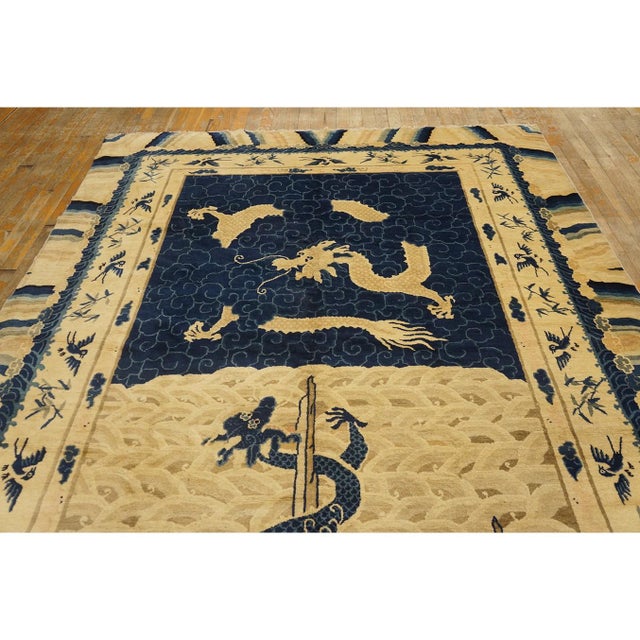 Chinese 1920s Antique Artistic Beige Chinese Dragons Design Wool Pile Hand Knotted Rug For Sale - Image 3 of 11