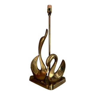 Italian Brass Swan Table Lamp For Sale