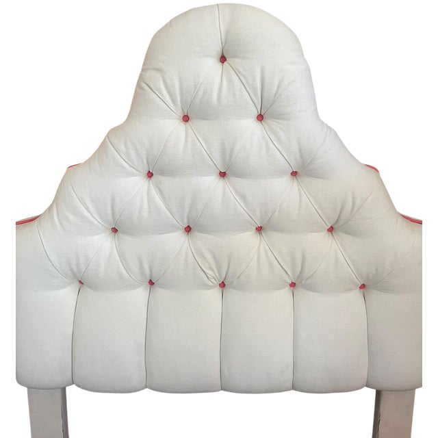 Bunny Williams Home Custom Upholstered Twin Headboards in Ivory Canvas With Pink Contrast Welt Scalloped Silhouette Coastal Hollywood Regency For Sale - Image 4 of 15