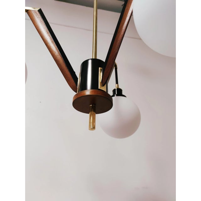 Vintage Brass & Wooden Ceiling Lamp from Stilnovo For Sale - Image 6 of 18