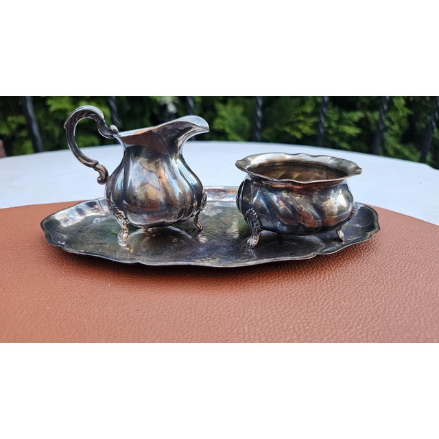 Art Deco Silver-Plated Creamer with Sugar Bowl and Tray, 1920s, Set of 3 For Sale - Image 12 of 12