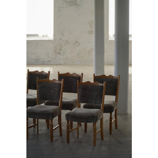 Vintage Danish Modern Dining Chairs in Oak and Lambswool by Henning Kjærnulf, 1960s, Set of 8 For Sale - Image 16 of 18