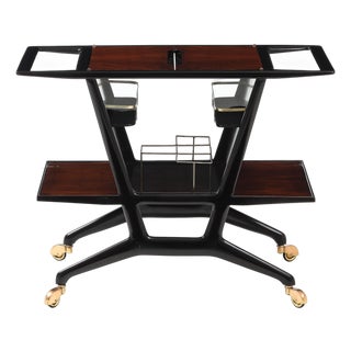 Cesare Lacca Modernist Ebonized Wood and Rosewood Bar Cart For Sale