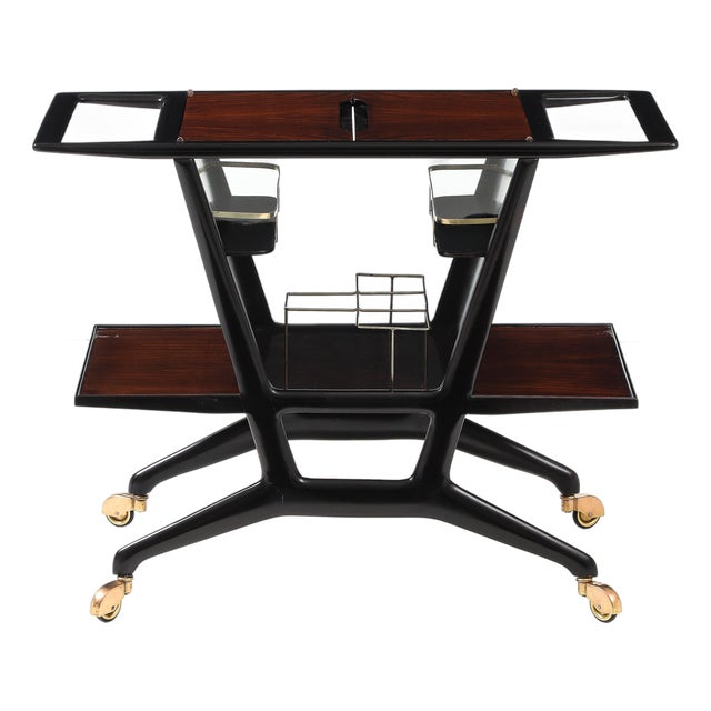Cesare Lacca Modernist Ebonized Wood and Rosewood Bar Cart For Sale