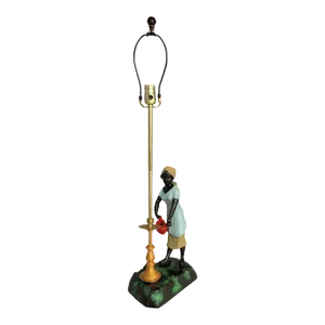 Antique Iron Table Lamp: Woman Fetching Water