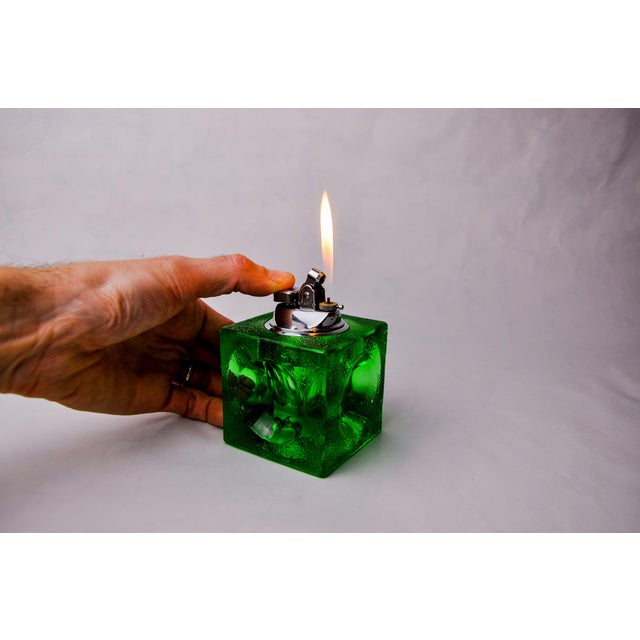 Superb and rare ice cube lighter designed and produced by antonio imperatore in italy in the 1970s. Frosted effect green...