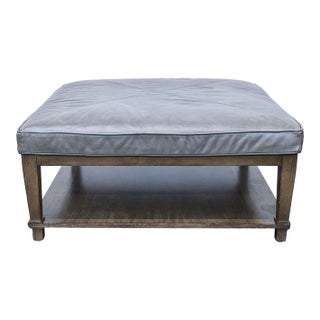 Bassett Gray Leather Ottoman/Coffee Table For Sale