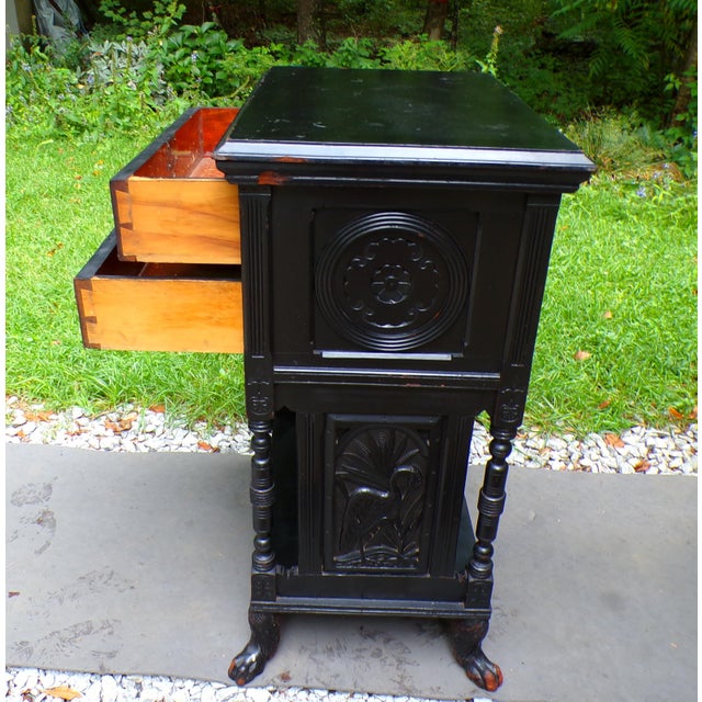 Black Antique Carved Black Ebonized Aesthetic Movement Victorian Entry Table For Sale - Image 8 of 18