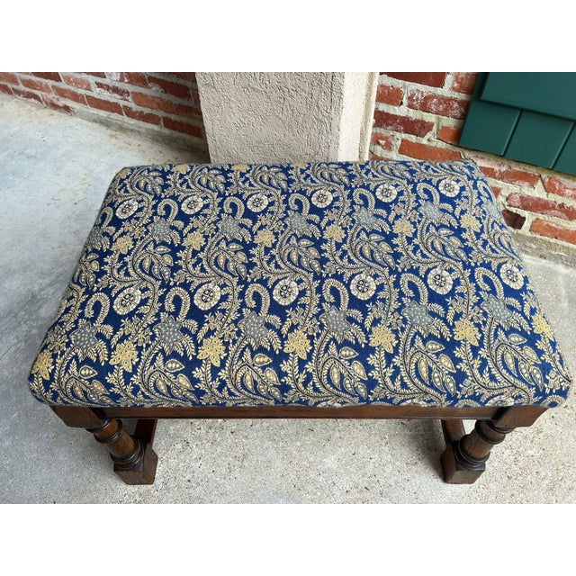 Antique English Oak Bench Upholstered Window Seat Jacobean Revival C1920 For Sale In Dallas - Image 6 of 18