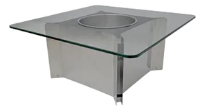 Mid-Century French Modern Steel and Glass Coffee Table in the style of Michel Boyer, 1970s