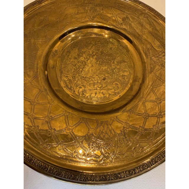 Chinese Vintage Chinese Etched Brass Platter For Sale - Image 3 of 3