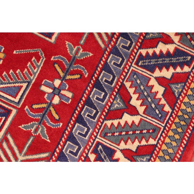 1980s Semi Vintage Sherwan Red/Blue Wool Rug -4'7" X 6'2" For Sale - Image 4 of 10